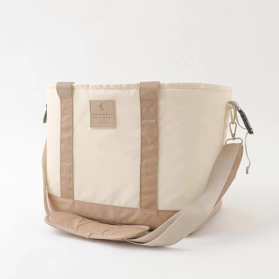 Carry Bag*MonCheri 2Way Shoulder Tote Square Pets Bag Beige