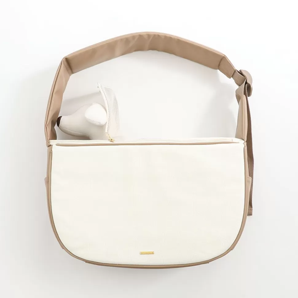 Carry Bag*MonCheri Canvas With Mesh X Eco -Leather Pet Sling Beige