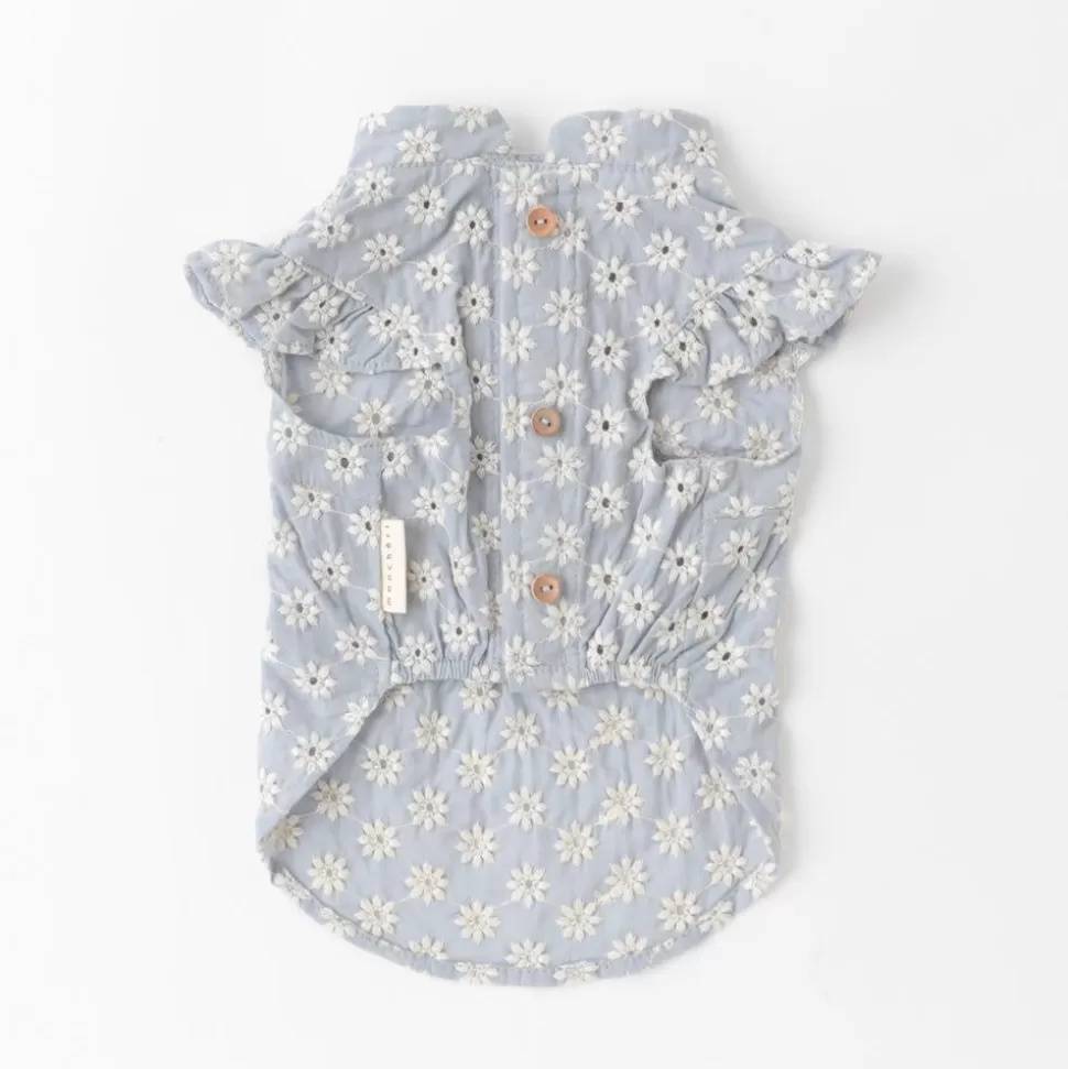 Tops*MonCheri Cold Flower Embroidery Shoulder Frill Blouse