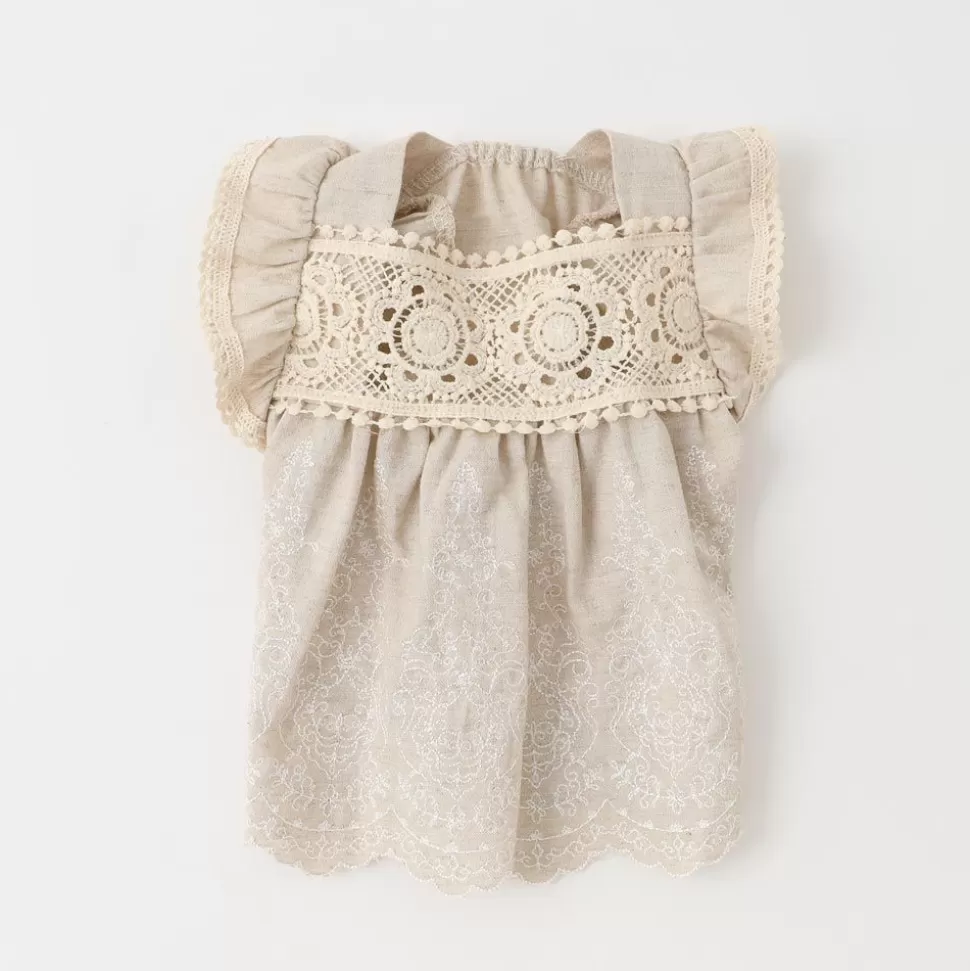 One Piece*MonCheri Cool Linen Cotton Embroidery Frill Dress