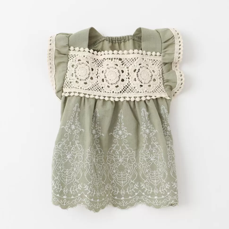 One Piece*MonCheri Cool Linen Cotton Embroidery Frill Dress