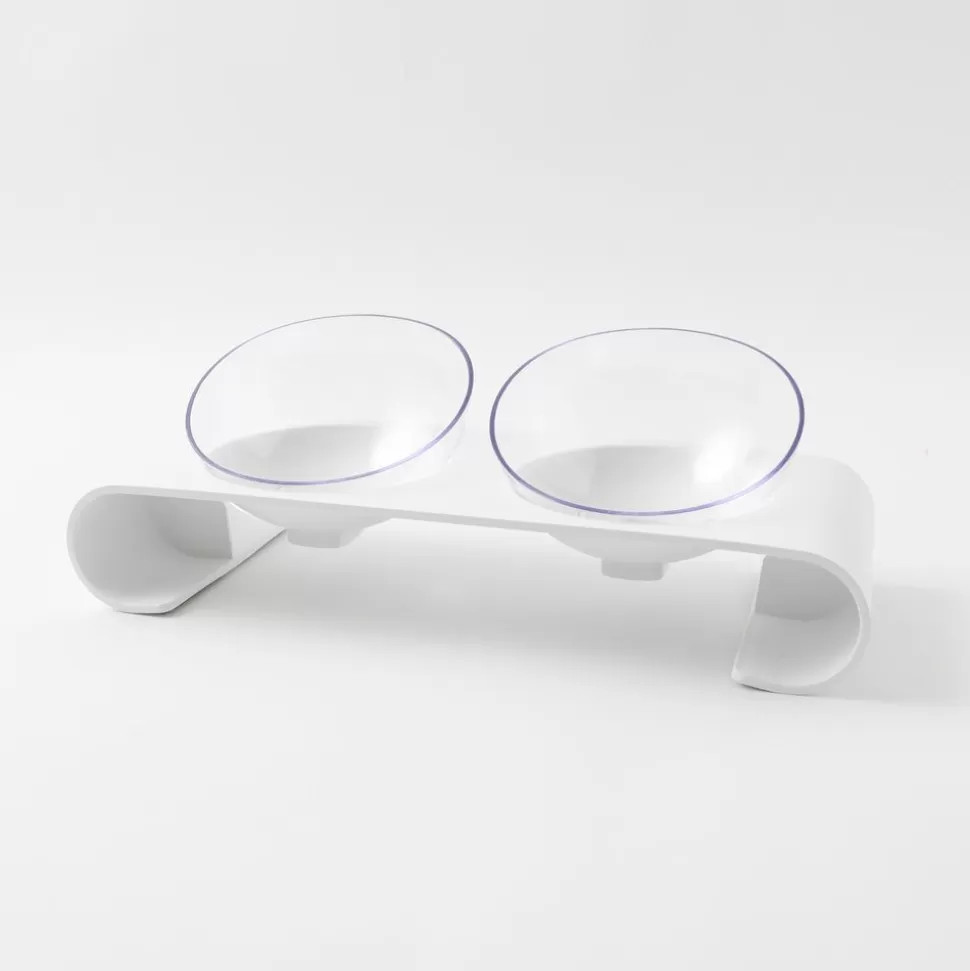 Food Bowl*MonCheri Curved Double Food Bowl White