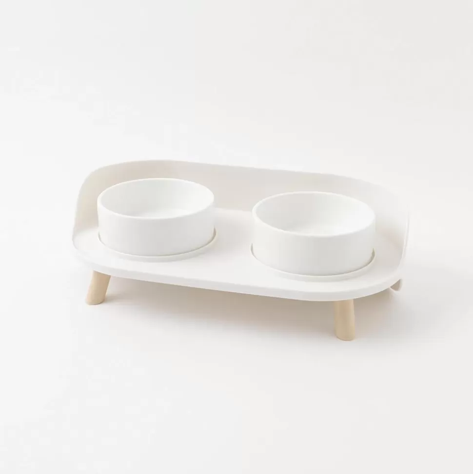 Food Bowl*MonCheri Dining Table Double Food Bowl White