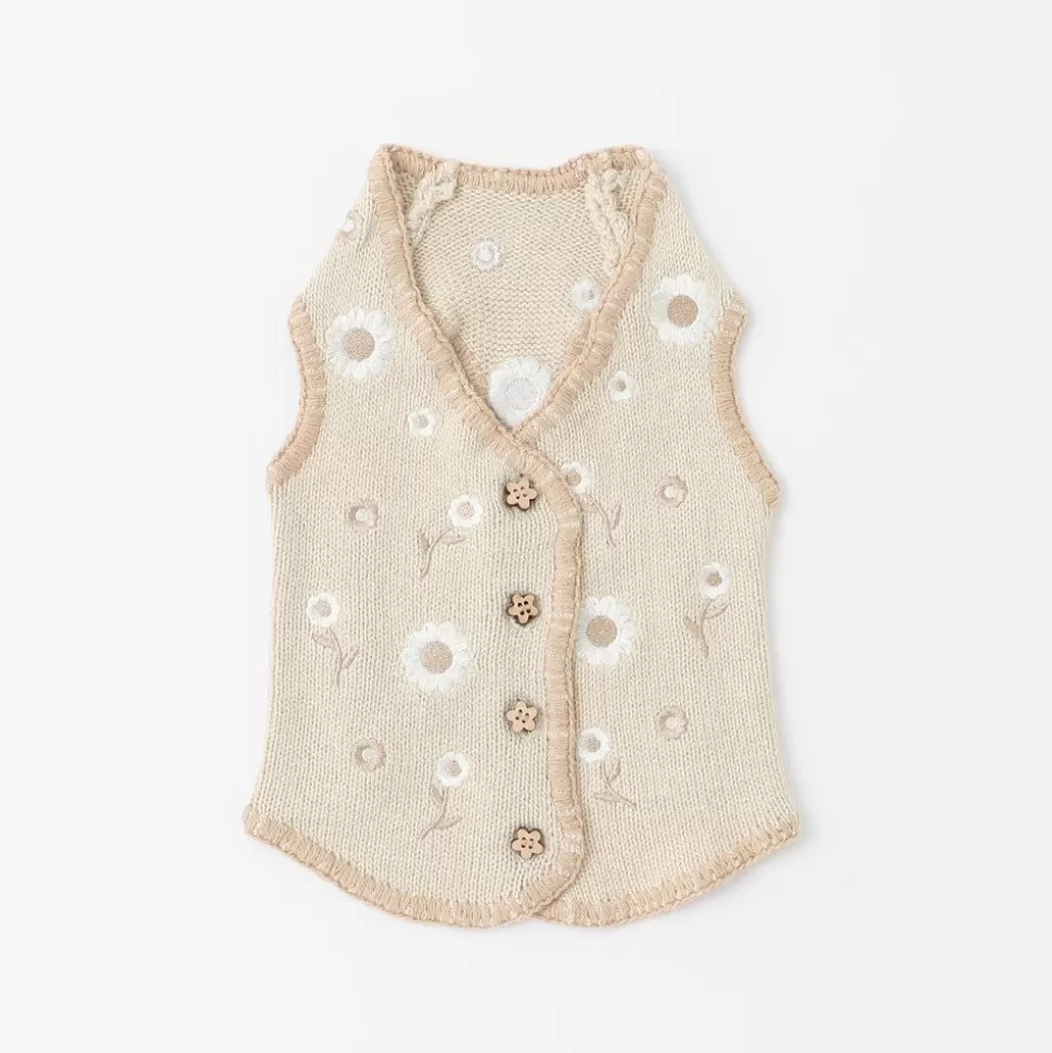 Tops*MonCheri Flower Embroidery Knit Vest