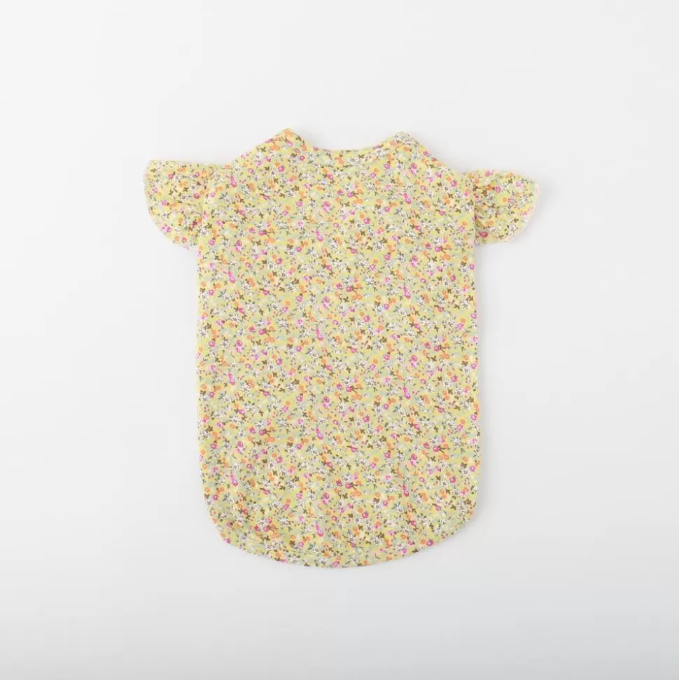 Tops*MonCheri Flower Print Gather Sleeve Tops Yellow