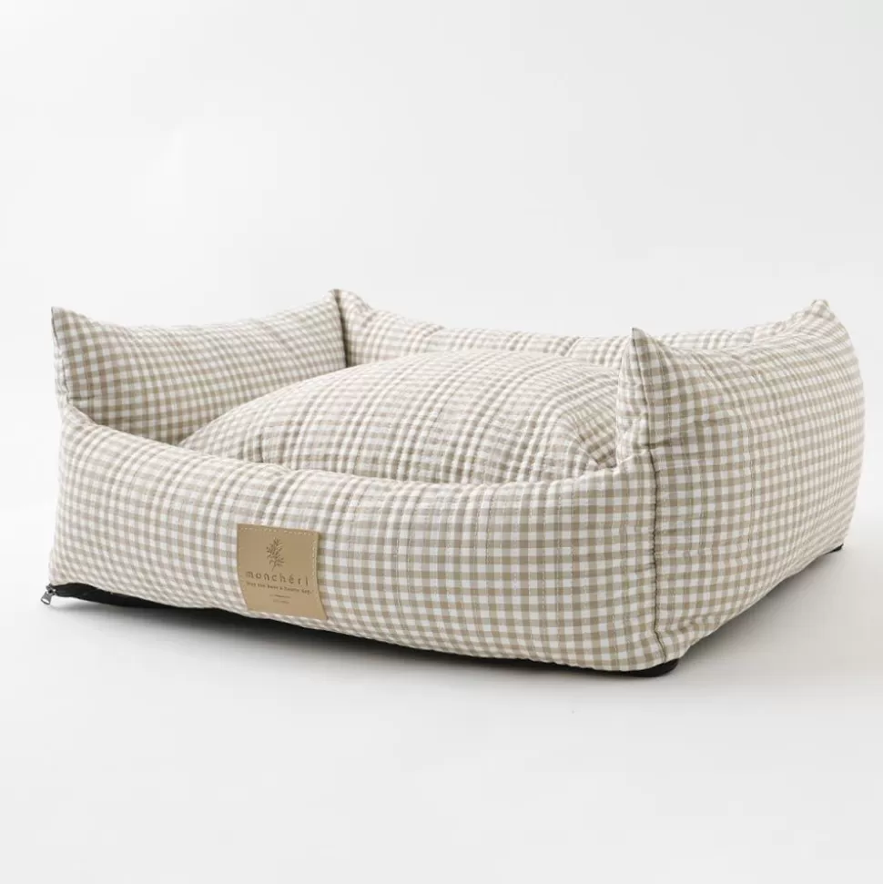 Interior*MonCheri Gingham Check Cushion Bed Beige