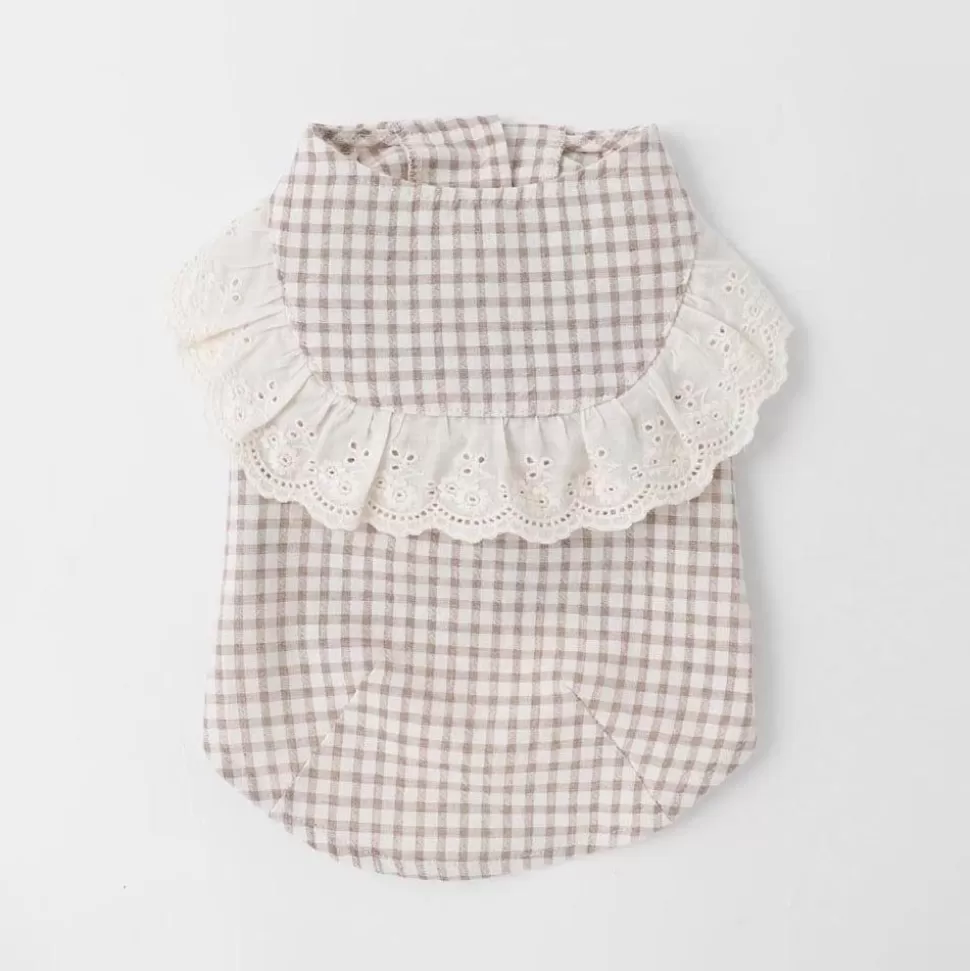 Tops*MonCheri Gingham Check Lace Blouse