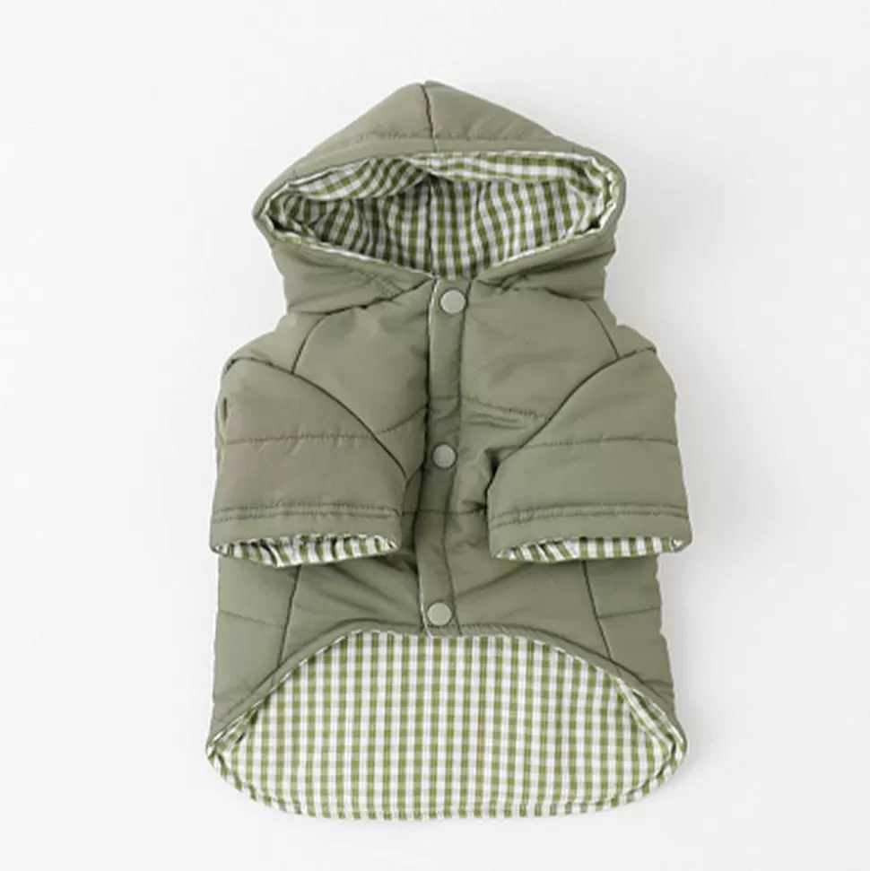 Outer*MonCheri Gingham Check Puff Jacket With Hood