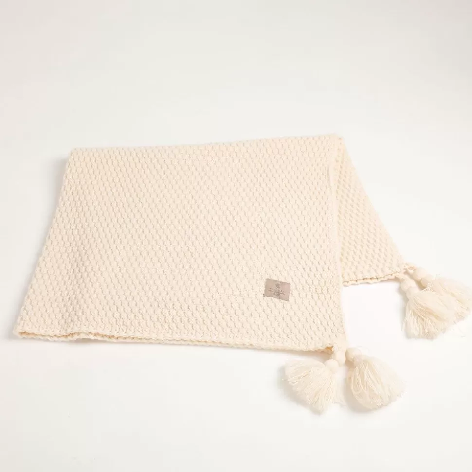 Other*MonCheri Knit Blanket With Tassel Ivory