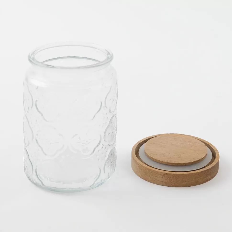 Interior*MonCheri Retro Pattern Wood Lid Glass Canister Clear