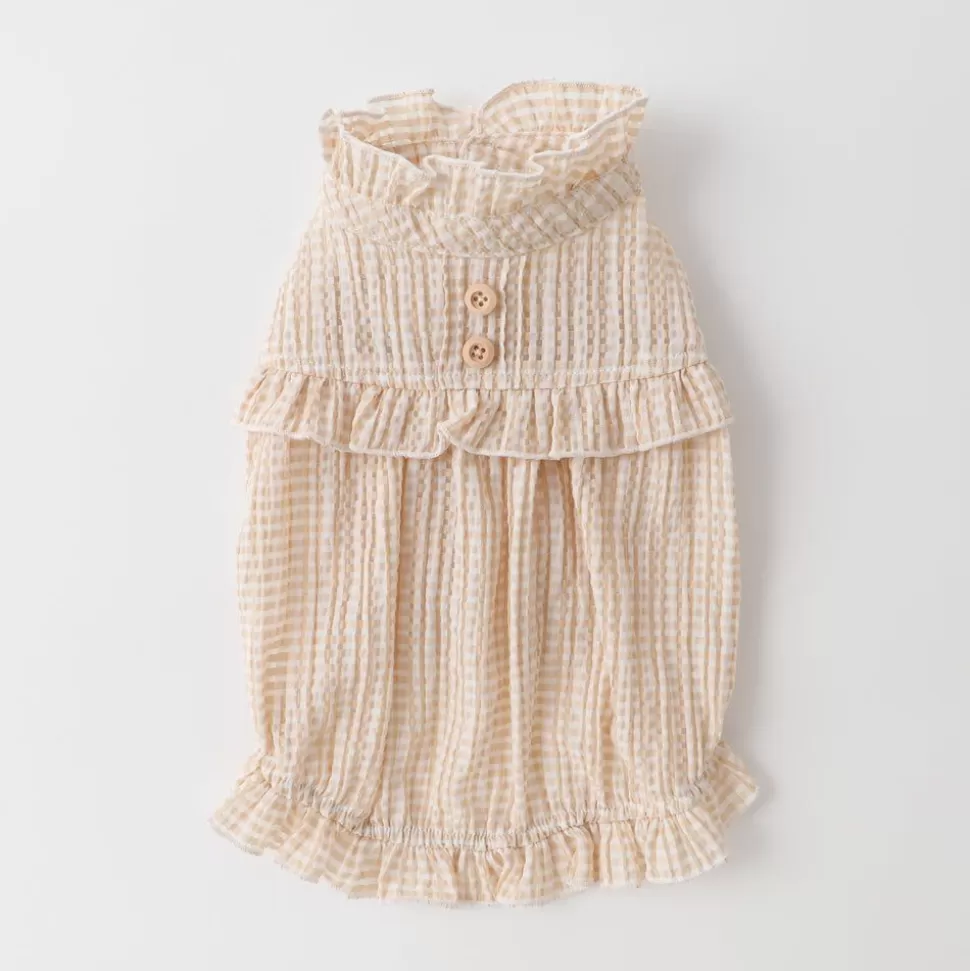 Tops*MonCheri Sheer Check Frill Button Shirt