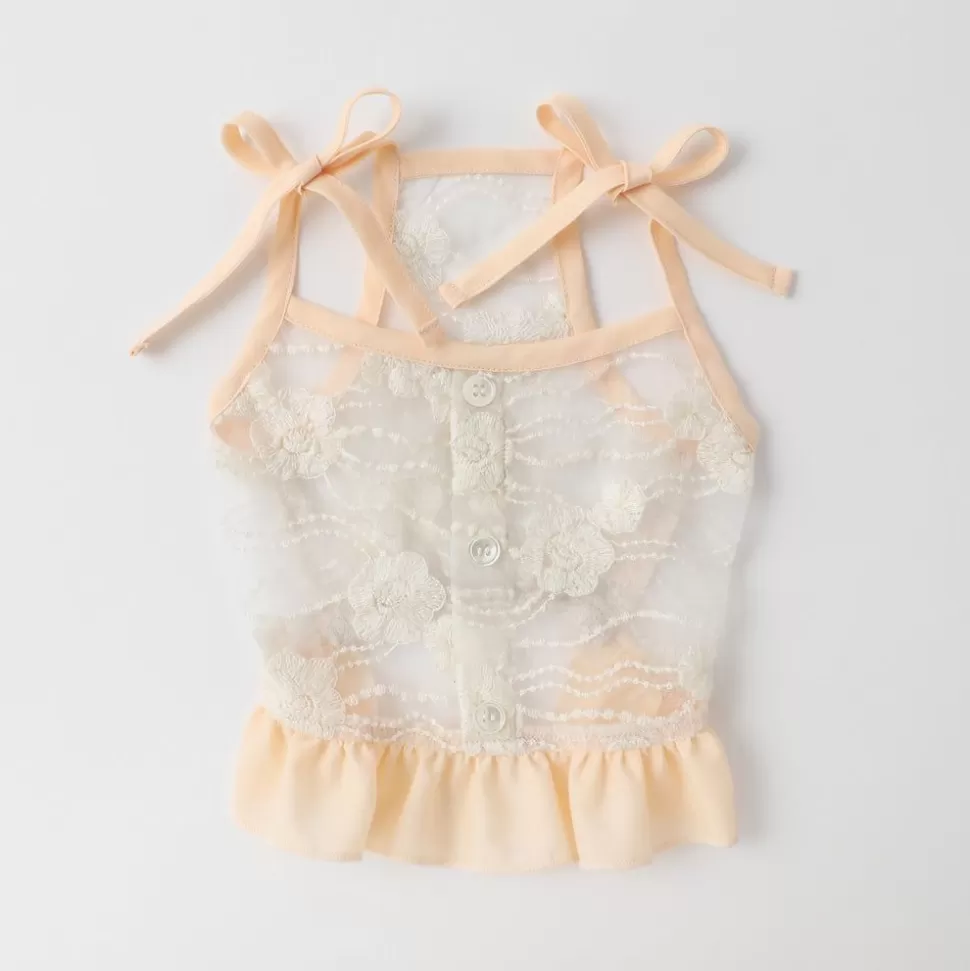 Tops*MonCheri Shoulder Ribbon Flower Lace Cami Ivory