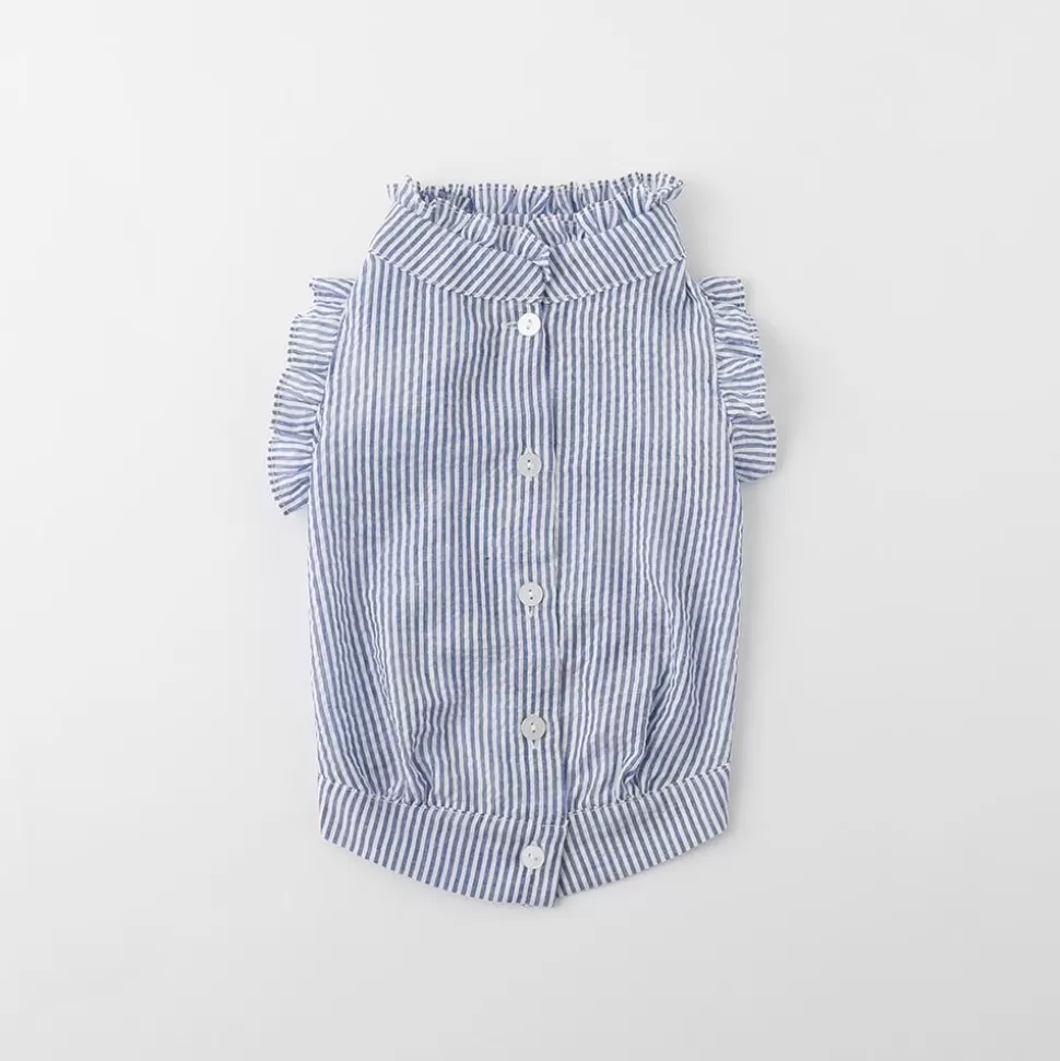 Tops*MonCheri Striped Frill Blouse Blue