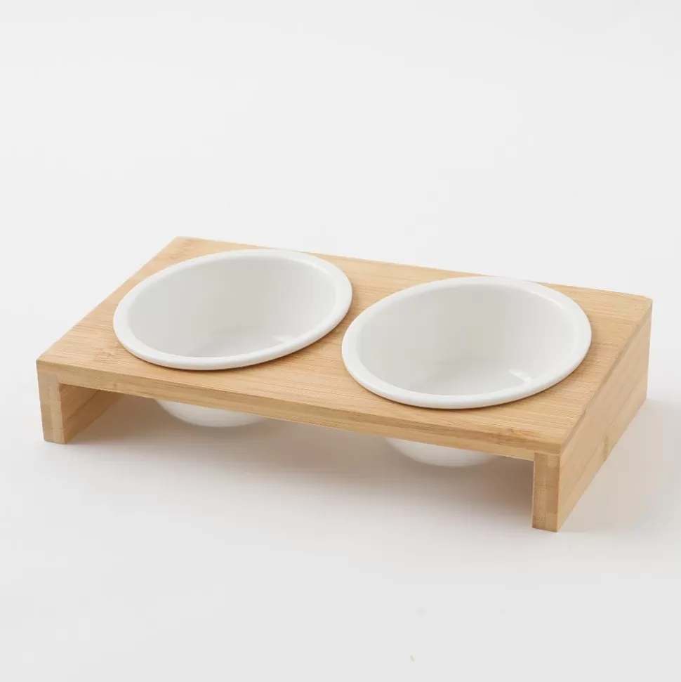 Food Bowl*MonCheri Wood Stand Mini -Food Bowl Beige