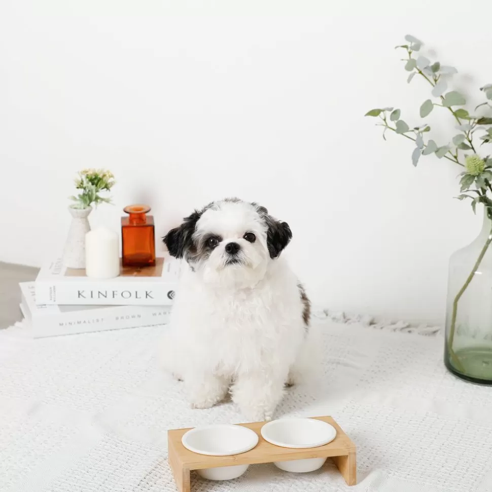 Food Bowl*MonCheri Wood Stand Mini -Food Bowl Beige